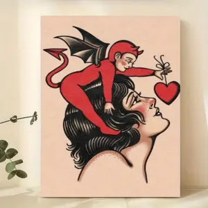 1pc "Love Is Evil" Tattoo-Style Canvas Poster, Unframed Wall Art Print, Festive Gift for Halloween, Bedroom, Living Room, Cafe Decor, Home & Dormitory, Easy to Hang Canvas Wall Painting