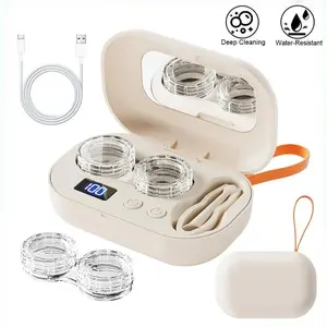Ultrasonic Contact Lens Cleaner Rechargeable Eye Contact Cleaner with Vanity Mirror Compact Contact Lens Cleaner with Two Cleaning Modes Fits Hard, Soft, Multicolor Contact Lens Beauty blogger favorites, must-have gifts