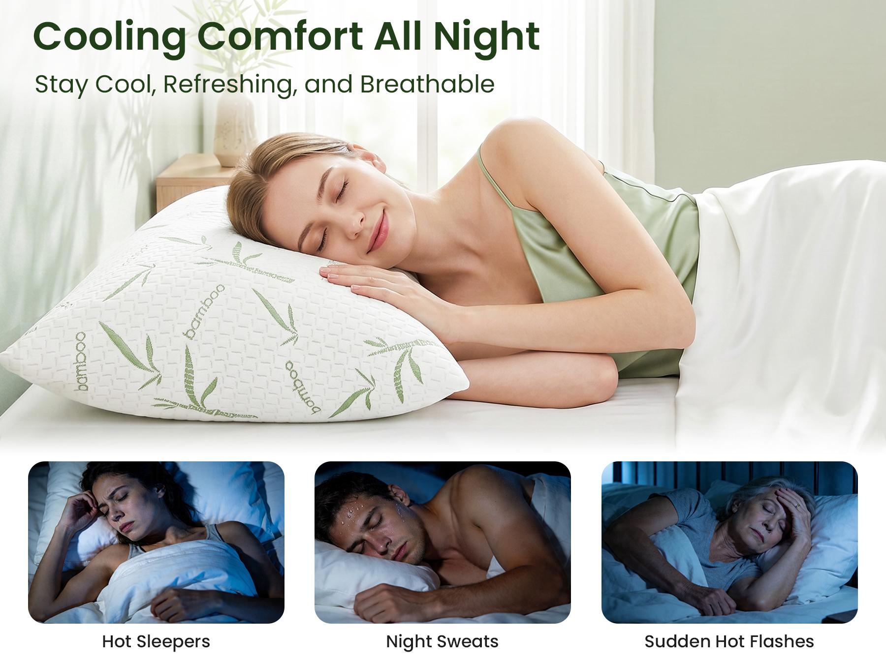 Shredded Memory Foam Pillows Set of 2, Adjustable Cooling Pillows, Rayon Derived from Bamboo Bed Pillows with Washable Cover, Comfy Support for Hot Side Back Stomach Sleepers