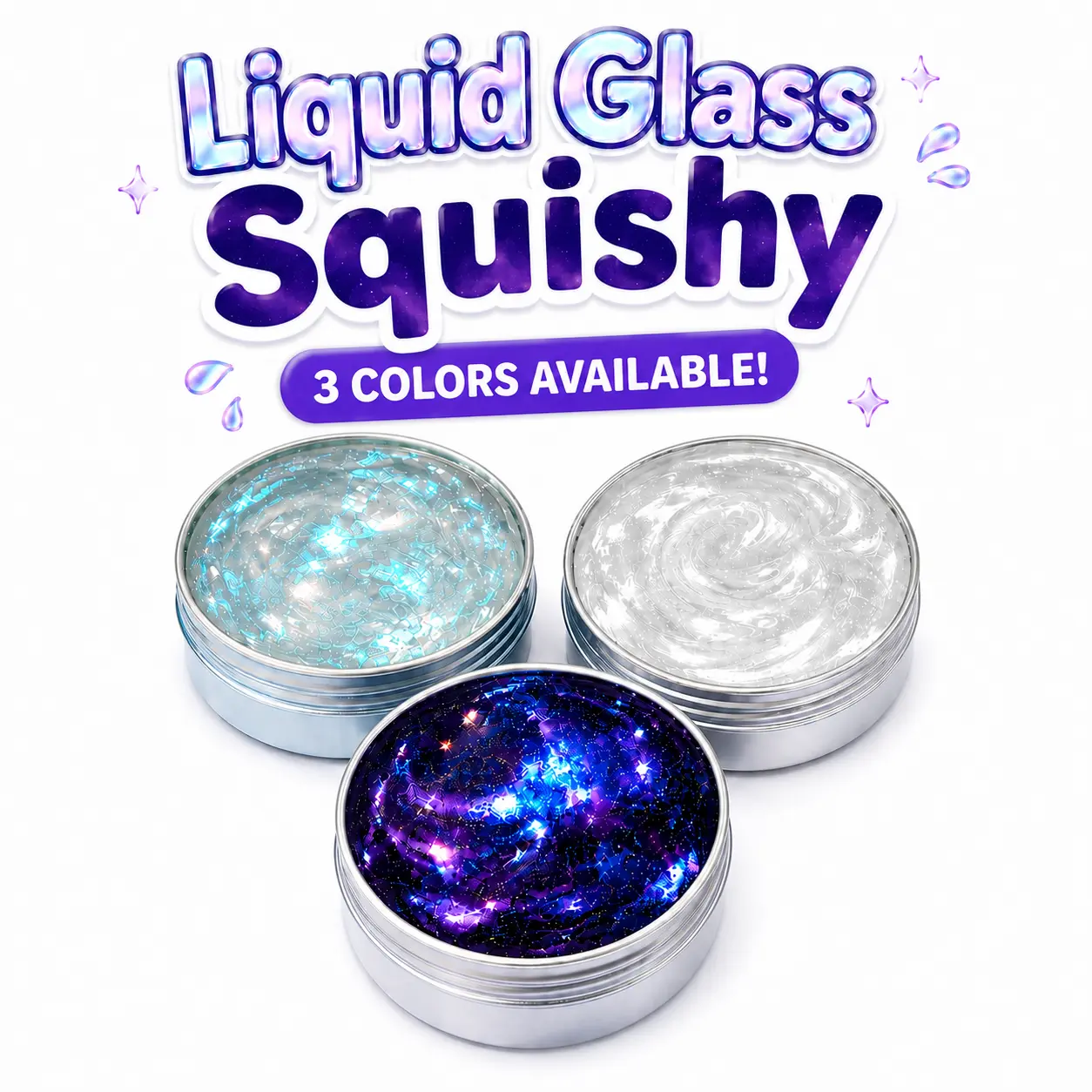 Liquid Glass Squishy Squeeze Toy, 3.5oz Metallic Stretchy Slime, Non-Sticky Sensory Fidget Toy for Stress Relief, Kids and Adults