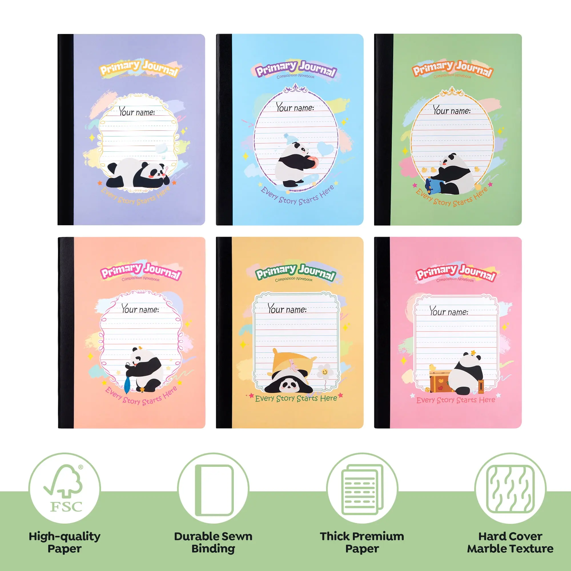 Deli 6 pack Primary Journal 100 Sheets Composition Notebook, 9.75 x 7.5, Half Page Ruled