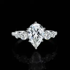 #78（Pear 3CT）925 Sterling Silver Synthetic Moissanite Ring