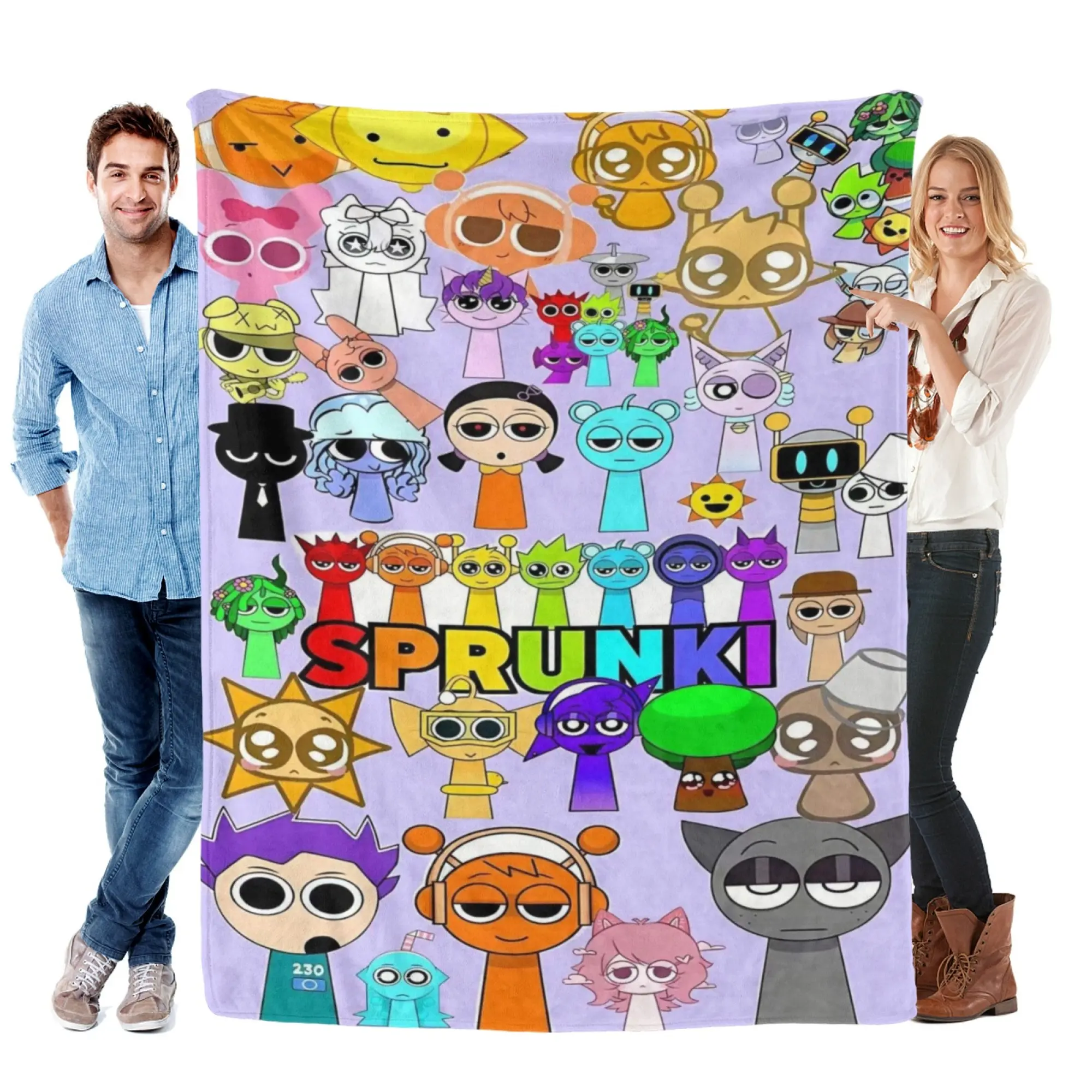 Sprunki Blanket, Incredibox Sprunki Inspired Throw Blanket, Cute Cartoon Character Collage Design Soft Flannel Fleece Blanket for Kids Bedroom Sofa Decor, Cozy Gift for Game Fans