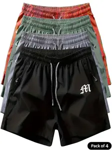 4-Pack Men's Lightweight Quick-Dry Sport Shorts, Breathable Drawstring Zip Pockets, Ideal for Gym Running Home Outdoor Daily Wear