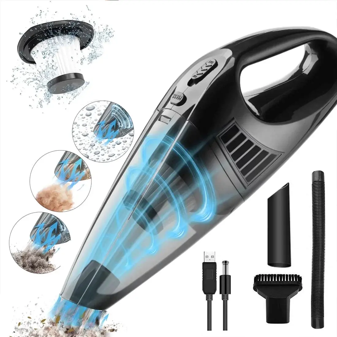 Portable Car Vacuum Cleaner, High Power Cordless Handheld Vacuum for Car, Rechargeable Wet Dry Hand Held Duster for Detailing and Cleaning Car Interior Home Car Dual Purpose (Black) XMART