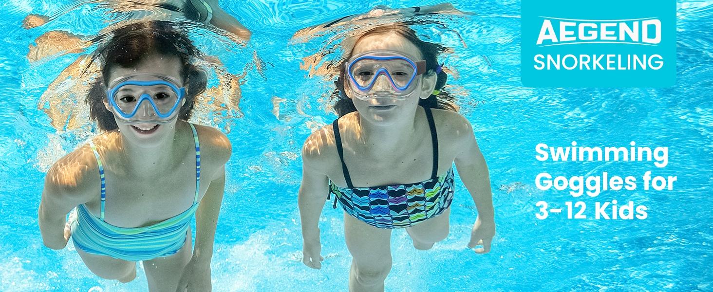 Aegend Kids Water Goggles - Swimming Accessories with Nose Cover, Anti-Fog Knitted Strap, No-Leak Design, Wide View, Clear Vision Diving Swimming Goggles for Boys and Girls