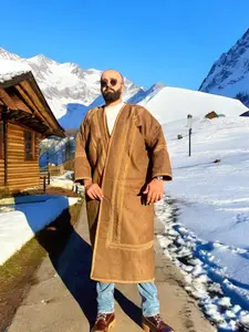 TALA JAZZY Mens Jackets Men's Jordanian Farwah Desert Tribal Jacket - Winter Fur Coat in Kittan Fabric - Menswear