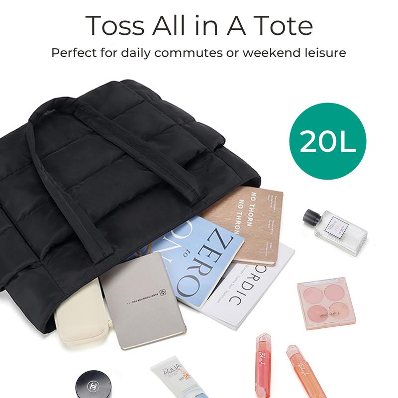 BAGSMART Lightweight Puffy Tote Bag with Compartments for Women, Quilted Shoulder Bag Handbag for Travel and Work Handbag for Travel and Work TikTokShopHolidayHaul
