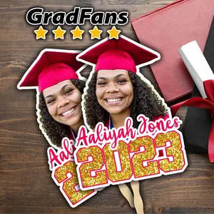 Graduation Fans, Custom Graduation Fans with Handles, 12x18 Inches Head on a Stick Cardboard, UV Ink Print  Decor