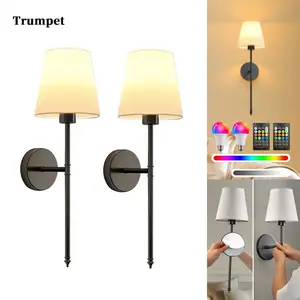 Fashion Wall Lamp with Remote Control, No Drilling, Rechargeable Bulb, 2-Pack, Bedroom, Living Room, Garage, Wall Mounted Light Fixture