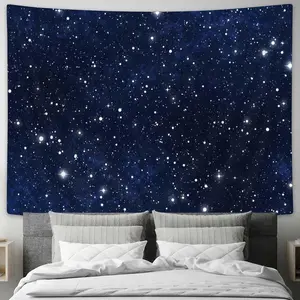 Night Sky Stars Tapestry Wall Hanging, Dark Blue Galaxy Universe Space Room Wall Art Tapestries, Starry Sky Cosmic Fantasy Abstract Aesthetic Wall Tapestry for Bedroom Livingroom Office Dorm Decor Black