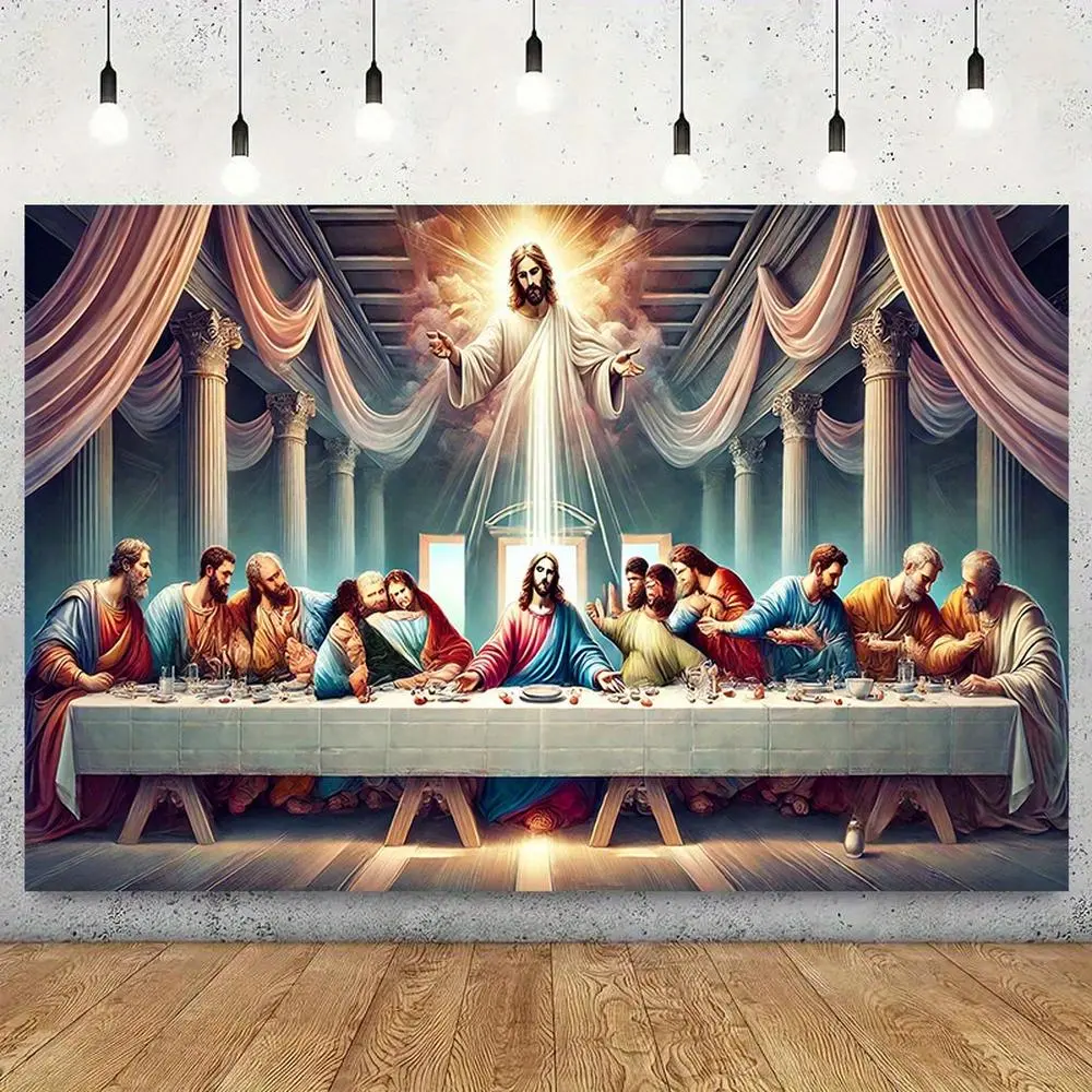 1pc 2D Flat Print Polyester The Last Supper Religious Wall Hanging Tapestry - Hanging Ready Art Print, Home Living Room Decor, Photo Studio Prop