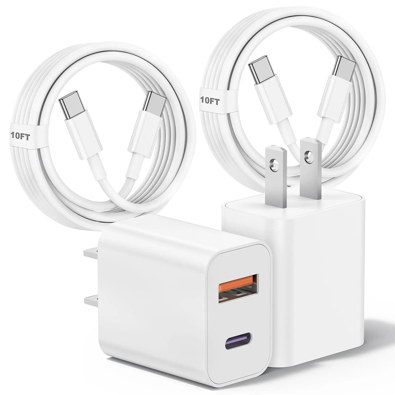 2Pack Dual Port 20W PD Power USB C Wall Charger Adapter with 10FT Long USB C Fast Charging Cable for iPhone 16/16 Pro/16 Pro Max/16 Plus/15/15 Pro/15 Pro Max/15 Plus, iPad and More - Fast Charger new  apple iphone  new 25  charger Fast Charging