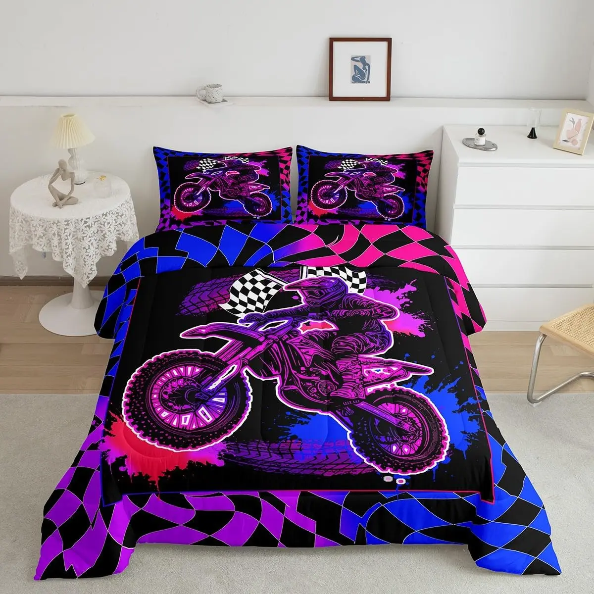 Feelyou Microfiber Bed Comforter Set - Super Soft Sports-Theme Household Bedding Linens for Motocross Riders