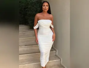 White Bardot Cowl Neck Ruched Midi Dress | Classy and Elegant for Your Next Night Out