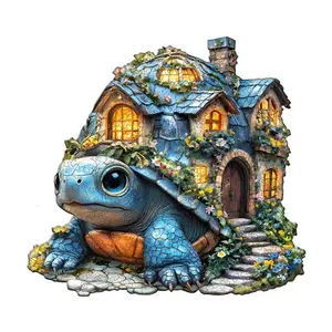 Turtle House Wooden Jigsaw Puzzle for Adults and Kids Unique Shape Animal Wood Puzzles Challenging Puzzle Family Game Creative Gifts Laser Cut Durable HDF Wood Puzzle Colorful Floral Beautiful