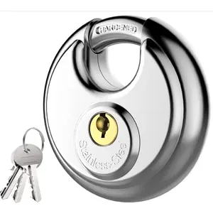 Puroma Keyed Padlock, Stainless Steel Discus Locker Lock Heavy Duty Locks with 3 Keys, Waterproof Outdoors Gate Storage Unit Lock with 3/8 Inch Shackle for Warehouse, Gym Storage Locker (1 Pack)