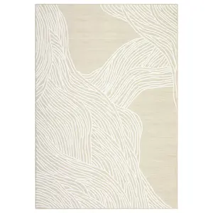 Modern Abstract Low-Pile Soft Non-Slip Washable 9x12 ft Camel Contemporary Area Rug, Non-Slip Throw Mat with Durable Washable Material, Abstract Rugs