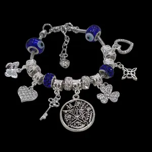 Tetragramatón, nudo de bruja, key, pink bracelet  (you can add charms)