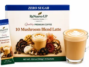 ReNuevo UP 10 Mushroom Blend Latte Coffee, Zero Sugar, Instant Coffee Mix, 15 Sachets (300g)