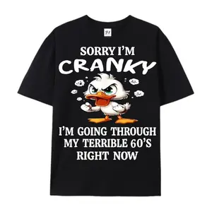 Cranky Duck Graphic Tee | Sorry I'm Cranky Outfit | Terrible 60s Funny T-Shirt | Oversized Cotton Comfort | Cute Fashion Gift for Her/Him | Valentine's Day & Birthday Present for Family & Friends