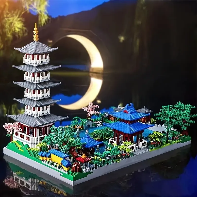 3282PCS Building Blocks Hangzhou The West Lake Mini Building Set China Landscape Architecture Building Model With Pagoda Cherry Blossom Tree Botanic