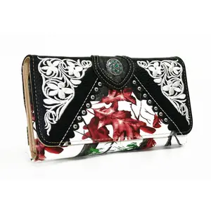 RITZ Men's Trifold Credit Card Wallet - 7.5x4.5 in, Stylish Western Trifold Wallet, Leather-Like Material, Turquoise Concho Accent, Red & Cam Color, Magnetic Snap, Zippered Pockets, for Men's Western Wear, Tri Fold Wallet, Stylish Wallet