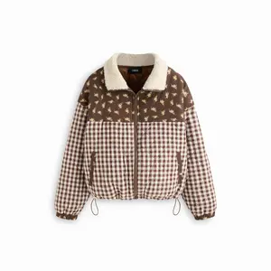 Cider Cotton Funnel Neck Gingham & Ditsy Floral Patched Oversized Jacket