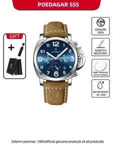 POEDAGAR Luxury Men's Sports Watch Waterproof Night Light Date Chronograph Leather Quartz Men's Watch Commuter Outdoor High End Watch