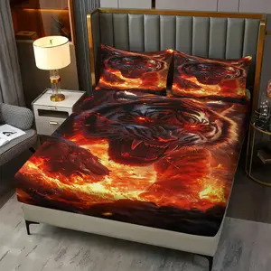3pcs Wild Animal Pattern Bedding Set, Featuring High-Definition Printing Of The King Of Beasts, The Tiger Fitted Sheet Set. Ideal for Decorating Bedrooms and Guest Rooms With A High-End and Fashionable Touch. Includes 1 Fitted Sheet and 2 Pillowcases