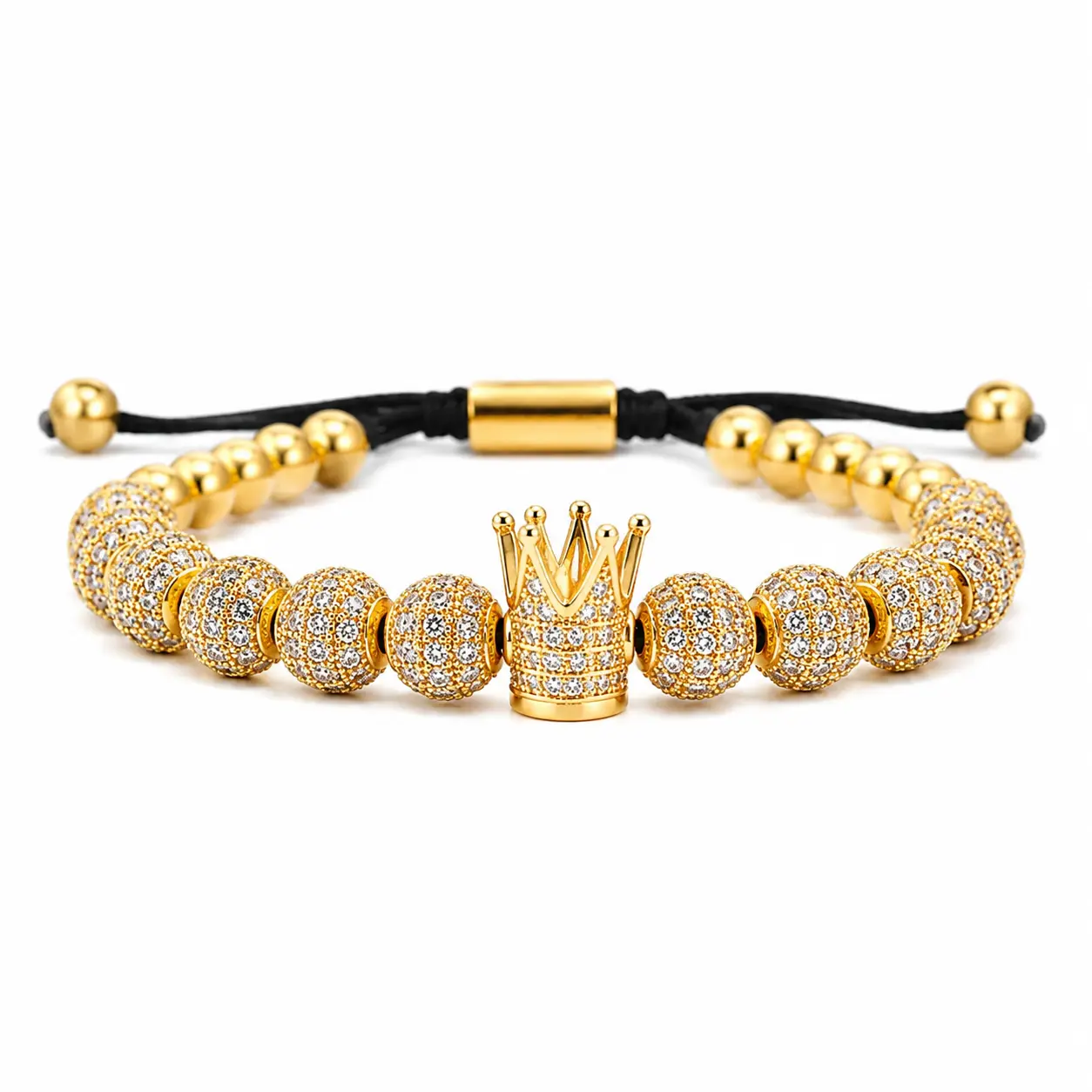 Luxury Gold Crown Beaded Bracelet – Adjustable 18K Gold Plated Rhinestone Charm Bracelet for Women | Waterproof Fashion Jewelry Gift