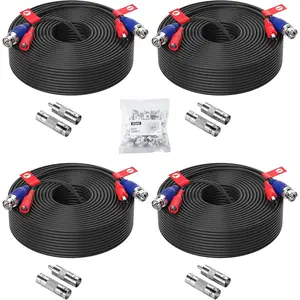 ZOSI 4 Pack 100ft 2-in-1 Video Power Cable, BNC Extension for Surveillance Camera Cables, Includes 4X BNC Connectors & 4X RCA Adapters,Signal Transmission