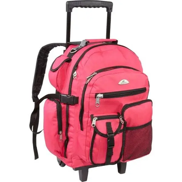 Deluxe Hot Pink Rolling Cart - Multi-Functional Wheeled Backpack for Adults, Home Improvement, Building Supplies, Sturdy Telescoping Handle, Large Size, Padded Straps