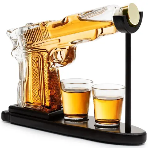 Whiskey Gun Decanter Set with 2 Glasses for Men Dad, Luxury Lead-Free Glass, Unique Gift for Father, Husband, Boyfriend, Brother, Christmas, Anniversary, Birthday Gift Ideas, Cool Drinking Accessories for Home Bar, Military Enthusiasts, Liquor Dispenser