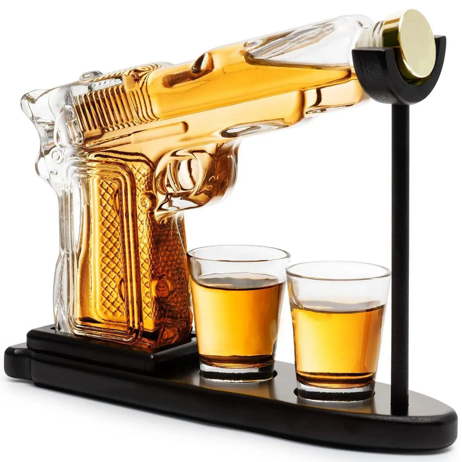 Whiskey Decanter Set, 1 Count Gun Shaped Creative Whiskey Decanter with 2 Counts Glasses, Bar Utensils for Whisky Bottles for Brandy, Scotch, Vodka, G