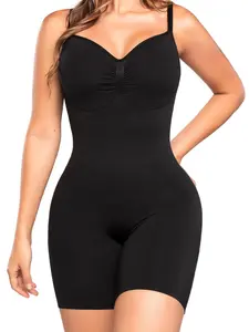 Stagmi Women's Seamless Compression Spaghetti Strap Faja Body Shaper Bodysuit - Black SMI7148, Formal Minimalist Basic Style, Invisible Full-Body Design
