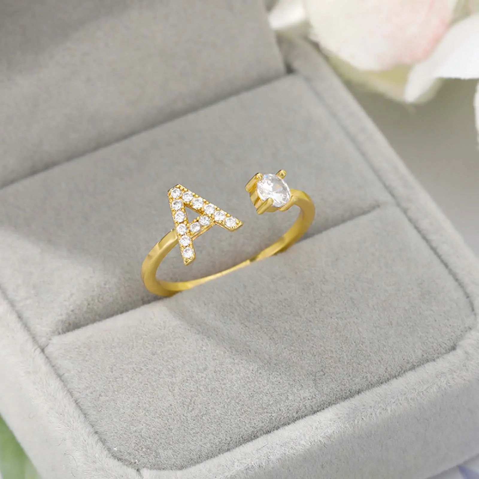 Springtok Y2K zircon 26 letter ring golden women's name initials jewelry holiday birthday gift