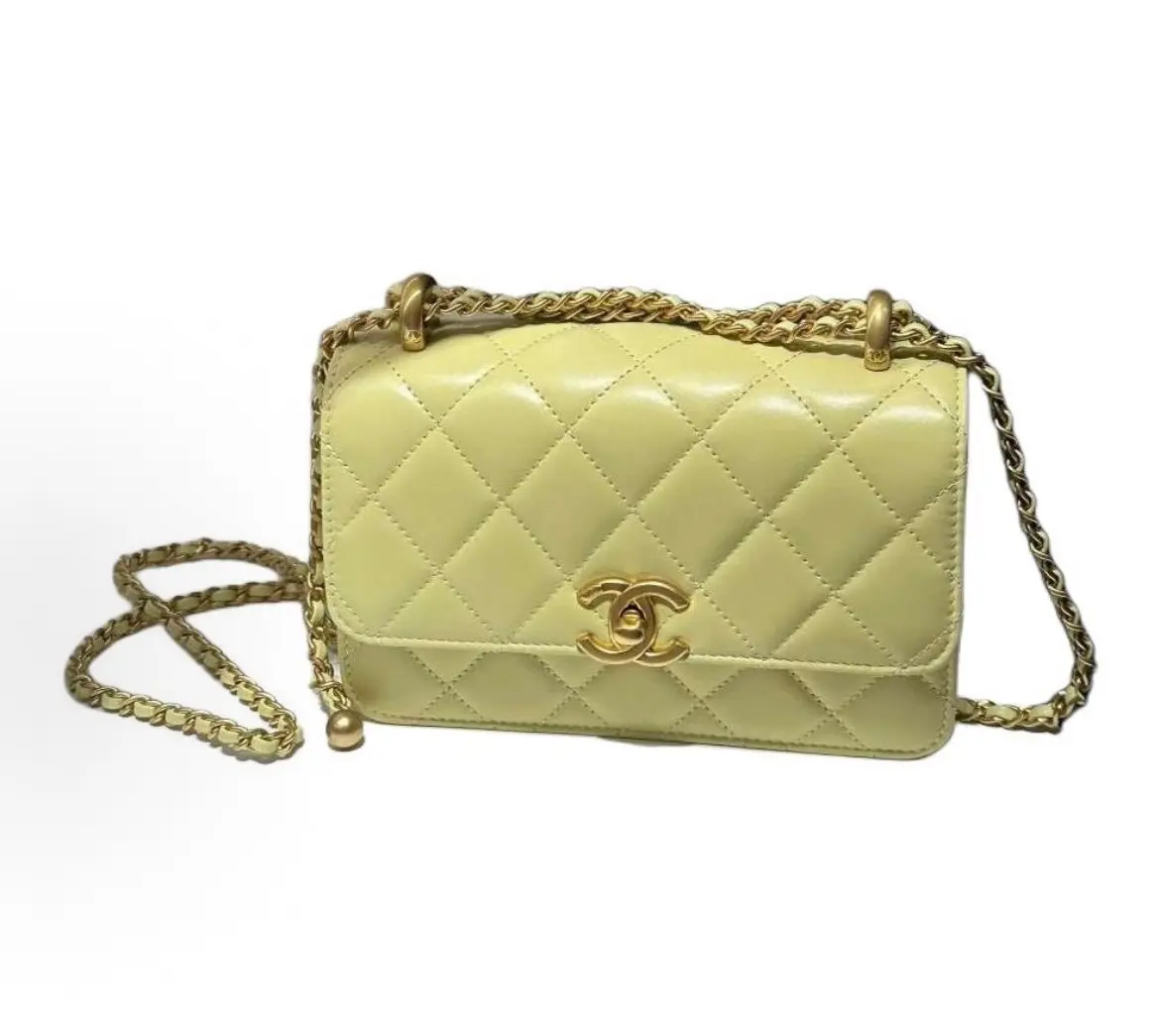 Pre-owned CHANEL 24C Lemon Yellow Double Gold Ball 19cm Chain Bag, Chip Version【2604093M】