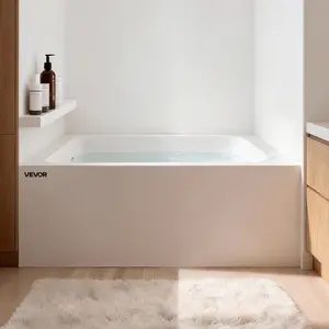 Fathersdaygift Modern 48x30 in Alcove Acrylic Bathtub, Large Rectangular Deep Soaking Tub with Left-Hand Drain, Overflow Hole, Integral Flange, White Finish for Bathroom