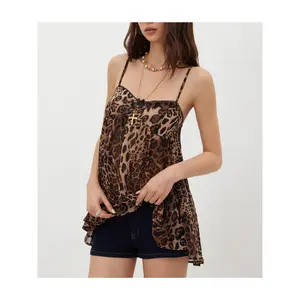 Chiffon Leopard Bowknot Oversized Mini Nightdress
