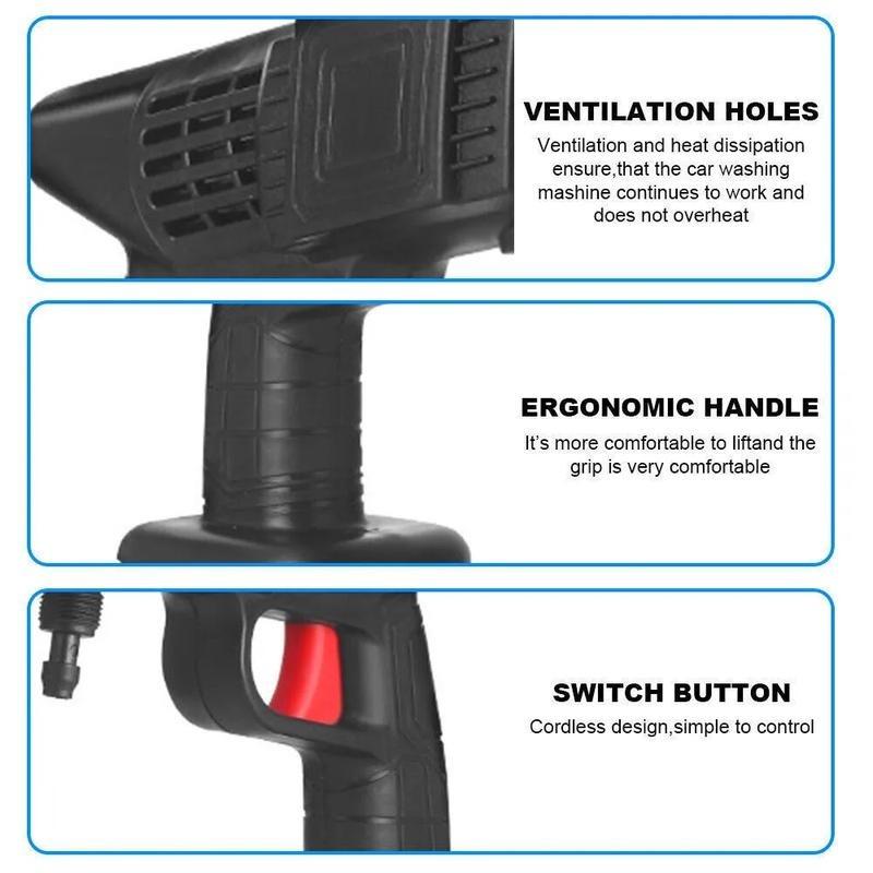 Cordless Pressure Washer 1500W Portable Battery High Pressure Gun with 2 Nozzles 2 Batteries 5m Hose Ideal for Car Floor Patio Cleaning