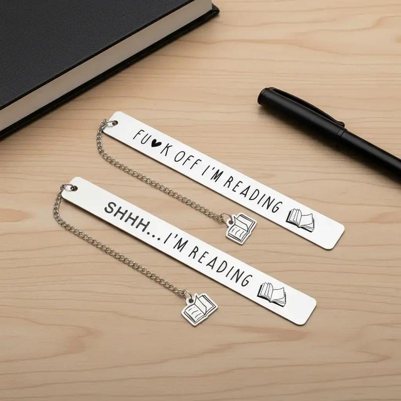 Letter & Book Pattern Bookmark Bundle, 2 Counts/set Silver Stainless Steel Bookmarks with Pendant Charm, Durable Reading Accessories for Home, Office, and School