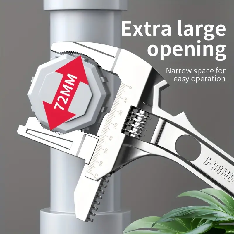 OUDISI Adjustable Grip Metal Bathroom Wrench - 1pc Multifunctional Mechanical Pipe Wrench with 72mm Extra-Large Opening, Detachable Double-Sided Teeth for Sink Repair, Pipe Maintenance (No Power Needed), Multifunctional Mechanical Pipe Wrenches