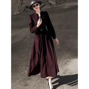 Lancer 2025 Autumn New Arrival: High-Quality Office Wear Long Sleeve Single Row Button Belted Solid Color Dress