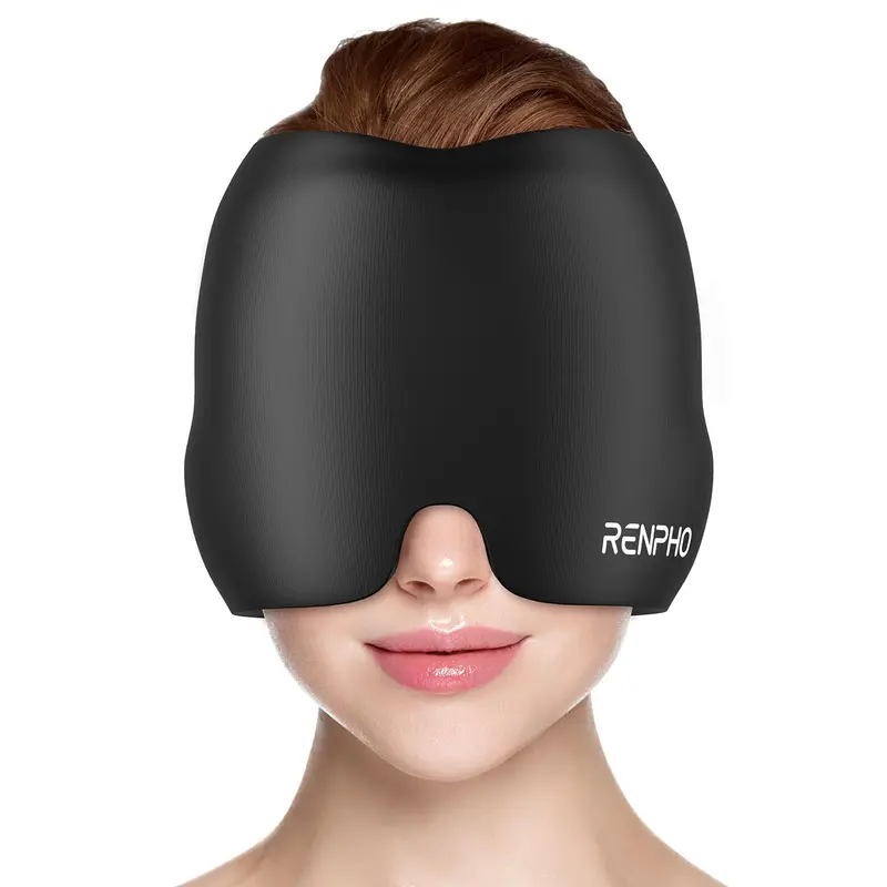 Renpho Reusable Migraine Relief Cap - Soft Gel Lycra Fabric Heatable Heat/Cool Wrap, 2 Gel Packs Soothing Ice Packs, Sleep Aid Headache Easing Adults' Selfcare Item, Fits Most Head Circumferences