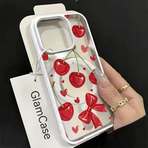 Cherry Pattern Phone Case， Cute Sweet Style for iPhone 17 16 15 14 13 12 11 Plus Pro Max， Valentine Gift. A6