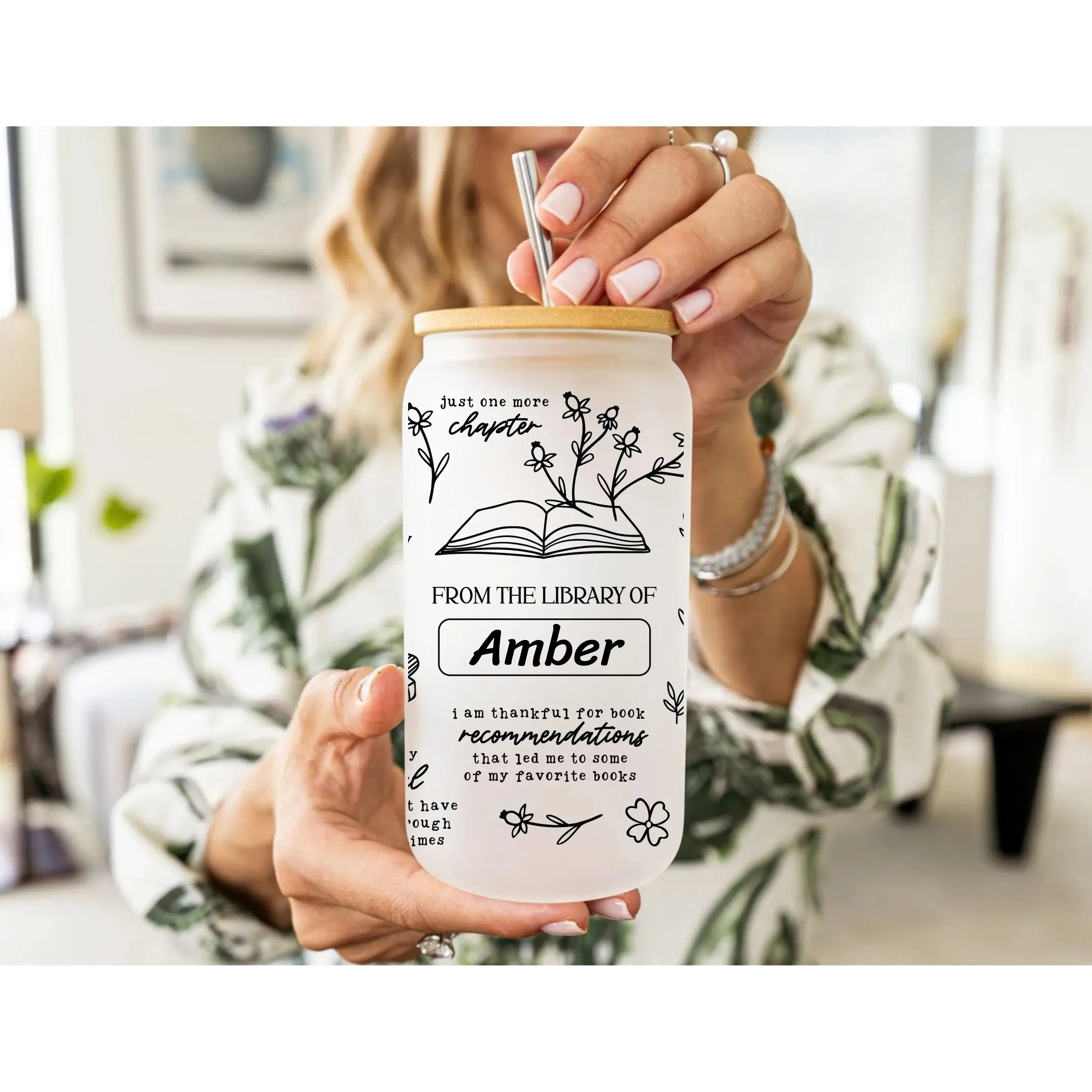 Personalized Book Lover Cup with Name, Gift for Book Lover, Iced Coffee Cup with Bamboo Lid and Straw!!