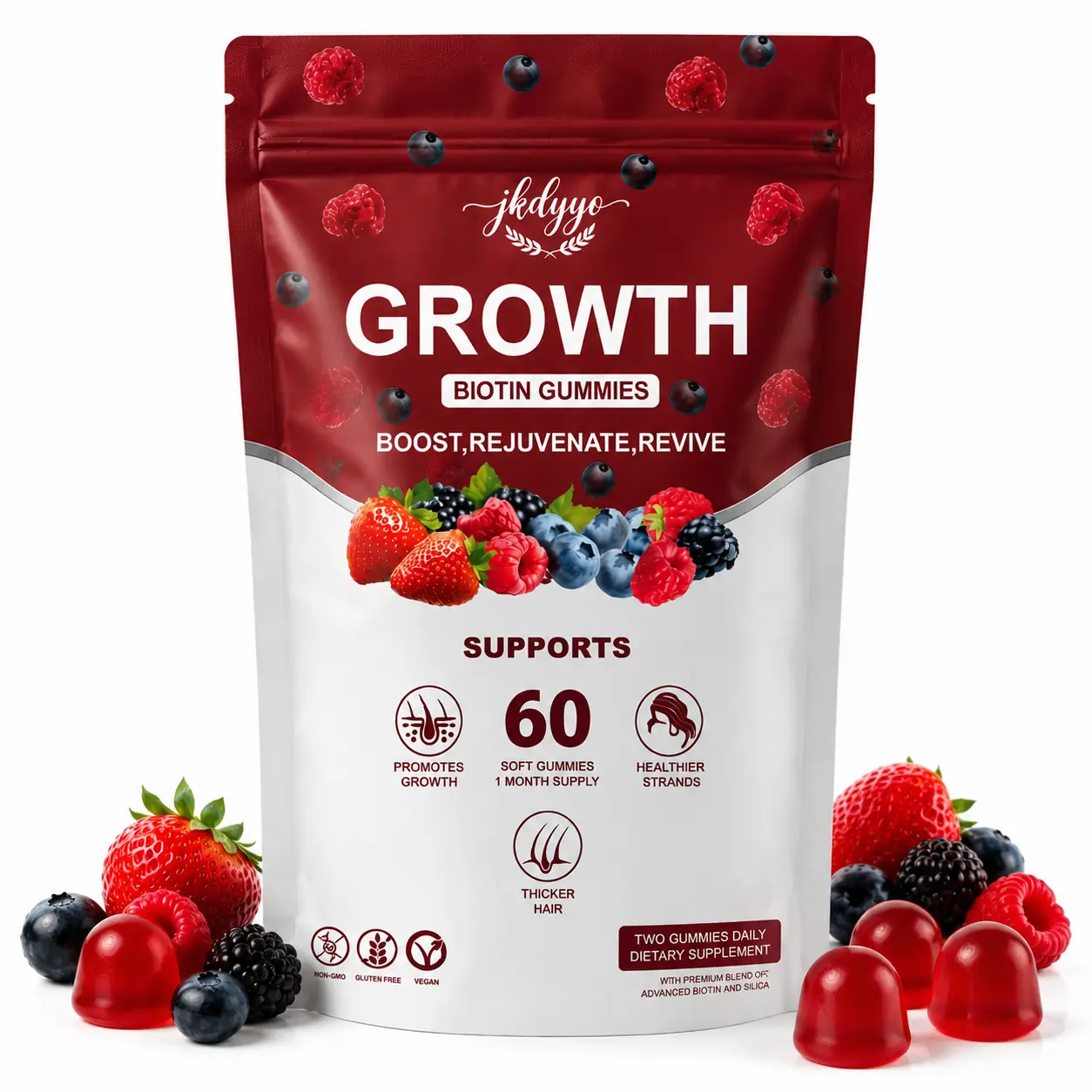 Women's Vegan Edible Hair Growth Daily Supp Gummies - Biotin, Collagen, Botanical Extracts, 60 Strawberry Flavored Chewable Supplements for Hair Loss Support, Nail Beauty