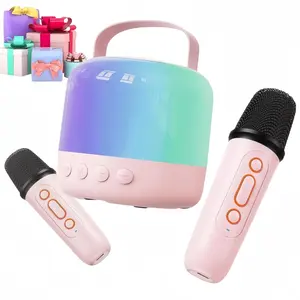 Portable Microphones with Mini Karaoke Machine, 1 Set USB Rechargeable Wireless Speaker Microphone, Home KTV Singing Party Entertainment Toy