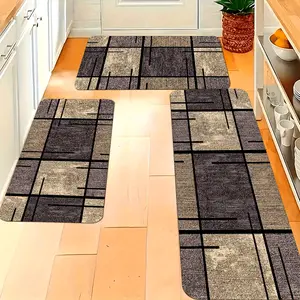 3pcs Kitchen Mat Set, flannel Anti-Fatigue Non-Slip flannel Carpet, Simple Line & Square Pattern, Easy Clean, for Sink, Bedroom, Living Room kitchen carpet